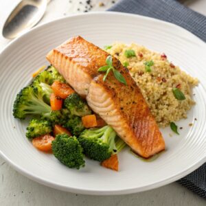 Baked Salmon with Quinoa and Broccoli
