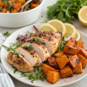 Lemon Herb Grilled Chicken with Roasted Sweet Potatoes